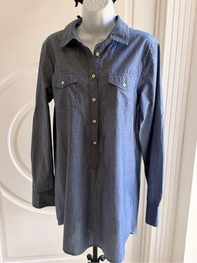 J. Crew Blue Chambray Button-Down Tunic Shirt size M